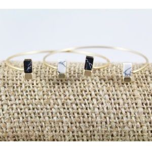 Anthro White Gold Marble Stone Bar Cuff Bracelet